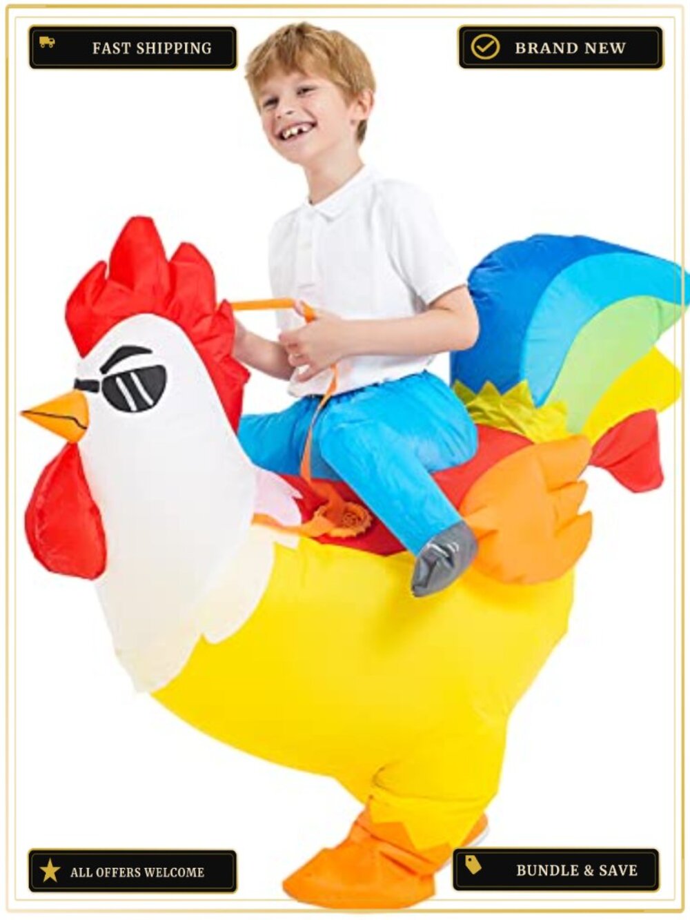 Kids Inflatable Chicken Costume Halloween Rooster Blow Up Suit 7-9 Years